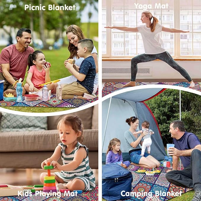 Waterproof Picnic Blankets Foldable & Portable 60''x80'' Boho Picnic Mat for Outdoors, Large Washable Picnic Blanket for Travel Camping Beach, Park Grass Picnic Blanket Accessories for Adults