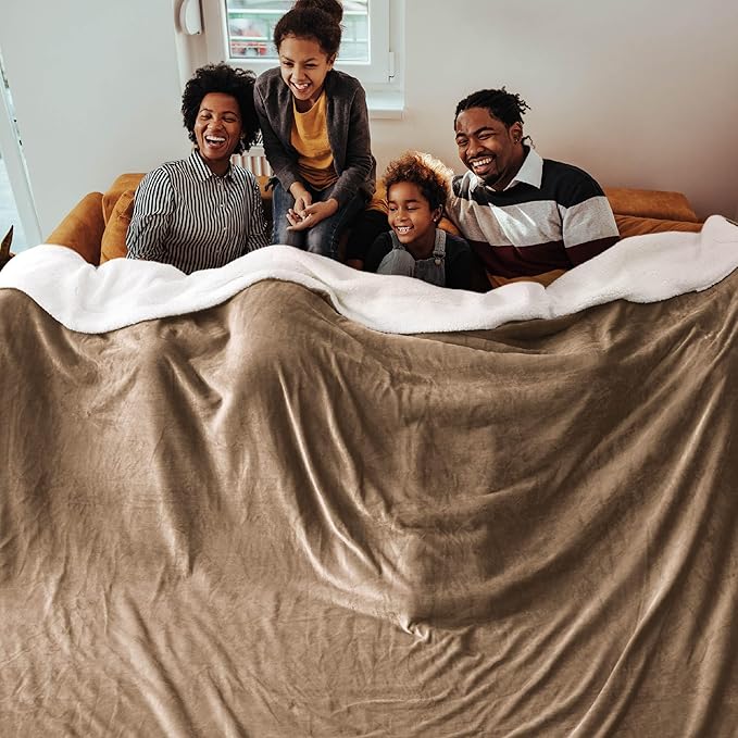 Bedsure GentleSoft Sherpa Fleece Oversized Cal King Blankets for Bed - Thick and Warm, Soft Fuzzy Plush Large Blanket for Winter, Camel, 112x98 Inches