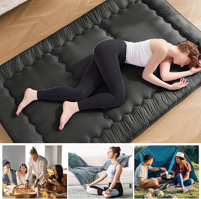 Japanese Floor Futon Mattress Queen Size, 4" Thicken Foldable Mattress Tatami Mat Sleeping Pad, 25D Foam Filled Traditional Shiki Futon (shikibuton), Designed in Japan (Black 60"x 80")