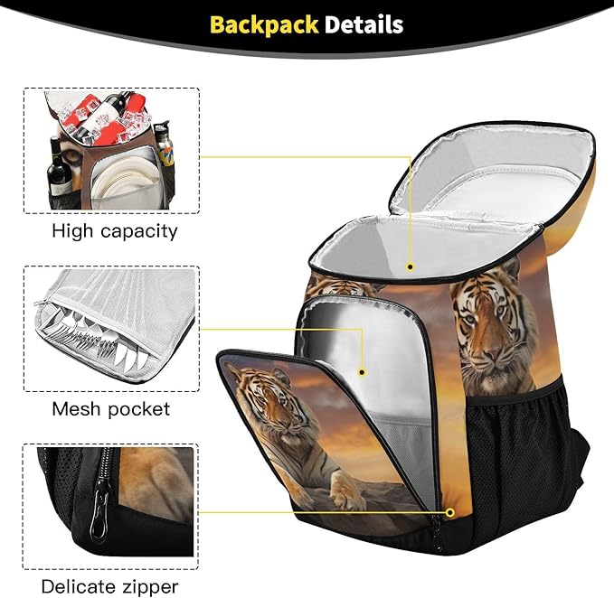 YETTASBIN Leakproof 36 Cans Cooler Backpack for Men Women - Tiger Insulated Backpack Cooler Large Capacity Waterproof Lunch Bag for Hiking, Camping, Beach, Fishing, Work