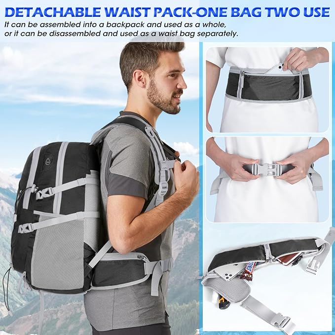 IGOLUMON Hiking Backpack 40L Packable Hiking Daypack for Men Women Waterproof Lightweight Foldable Camping Backpack