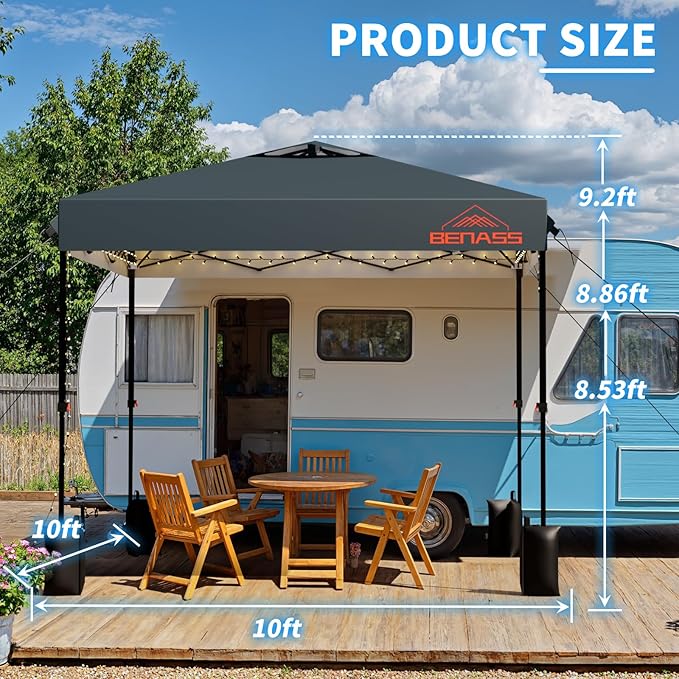 10x10 Pop Up Canopy, Easy Up Canopy Tent, Heavy Duty Tents for Parties, One Person Set Up Event Tent, Grey