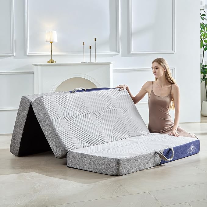 Cooling Foldable Mattress, 4 Inch Memory Foam Mattress/Topper With Cold Breathable Effect, Trifold Mattress For Murphy Bed, Portable Folding Floor Bed For Guest, Camping, Travel, Yoga-Twin XL