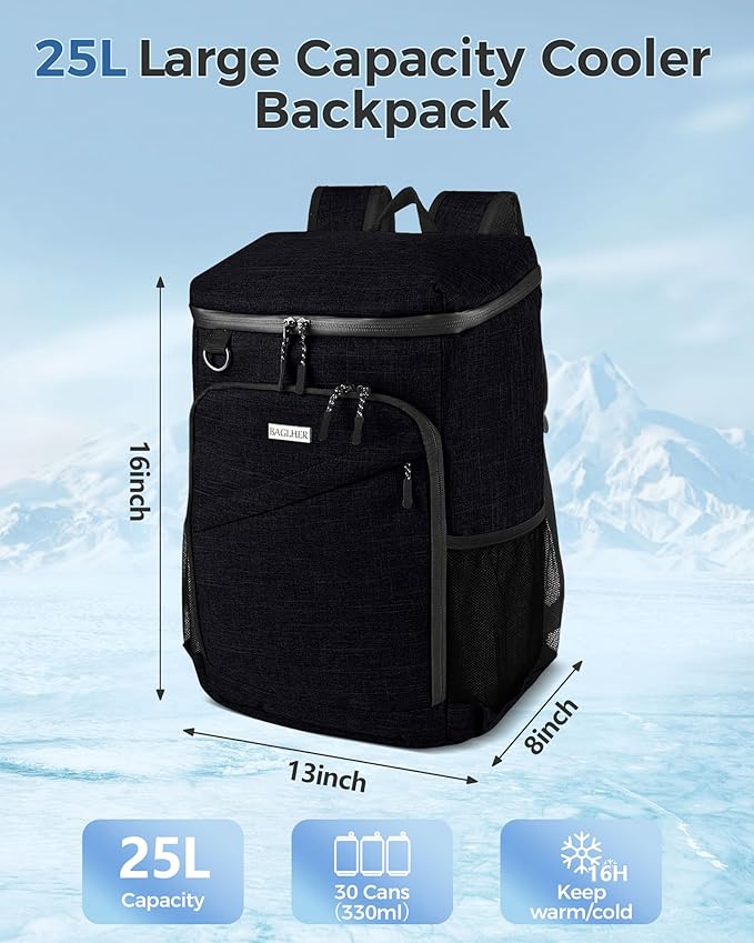 BAGLHER Lightweight Insulated Cooler Backpack - 30 Cans, Leak-Proof for Lunch, Picnic, Hiking, Camping Trips