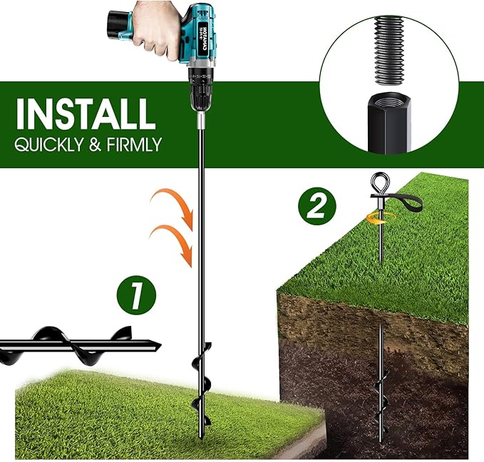 27" Trampoline Stakes Heavy Duty, Ground Anchors Screw in Mobile Home Anchors Resistant High Wind for Large Buildings, Sheds, Metal Swing Sets, Carports, Canopies(Black-4x27)