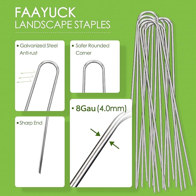 12 Inch Landscape Staples, 100 Pack Galvanized Landscape Stakes Heavy Duty 8 Gauge U-Shaped Garden Stakes, Ground Stakes for Weed Barrier Fabric, Irrigation Tubing, Fence, Outdoor Decorations