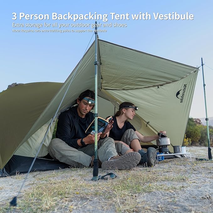 Naturehike Mongar Pro 1/2/3 Person Backpacking Tent,Waterproof Nylon Easy Setup Lightweight Camping Tent