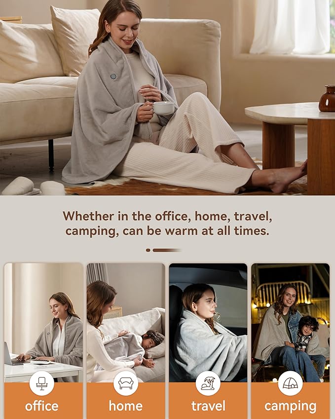 Heated Blanket Battery Operated,with Battery Pack,Cordless USB Heated Shawl,Outdoor Portable Electric Blanket,USB Heated Throw 3 Heating Levels,Softnees Heating Blanket for neeck and Shoulder