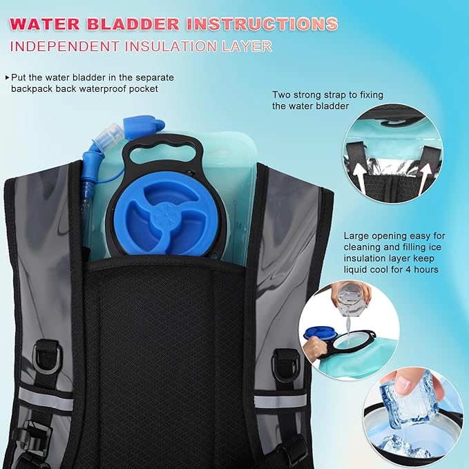 Hydration Backpack,Water Backpack with 2L Water Bladder,Festival Essential-Rave Hydration Pack,Lightweight Insulation Hydropack for Outdoor,Hiking,Running,Biking,Music Festival for Men Women