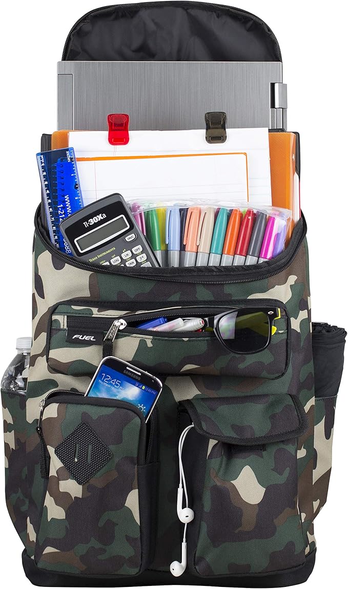FUEL Travel Laptop Hiking Backpack Carry On Airline Approved Luggage Bag Carry On Large Backpack, Hunter Green Camo