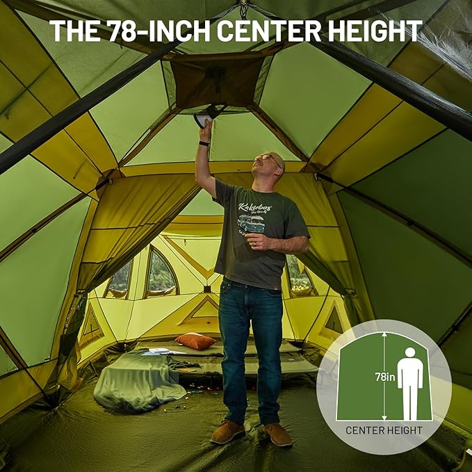 TIMBER RIDGE 4/6/8 Person Instant Pop Up Cabin Tent, Easy 60 Second Setup, Weather Resistant Camping Family Hub Tent with Rain Fly and Carry Bag for Outdoor Camping & Overlanding