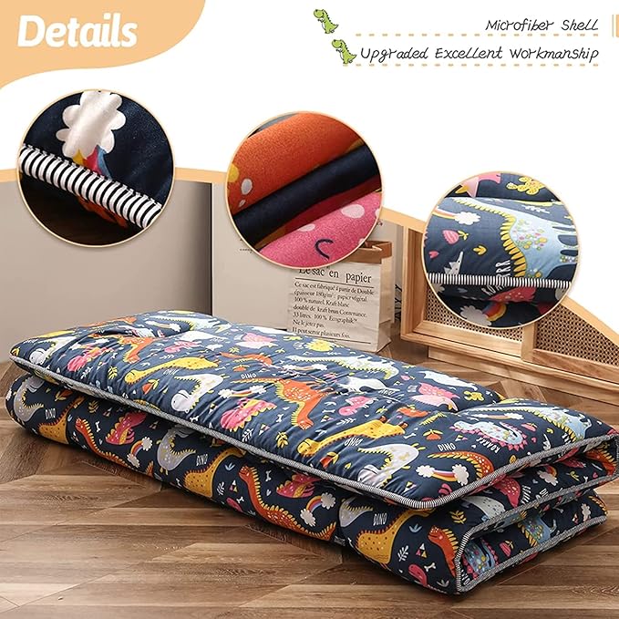 MAXYOYO Dinosaur Japanese Floor Futon Mattress for Boys Girls, Thicken Tatami Mat Sleeping Pad Foldable Bed Roll Up Mattress Floor Lounger Bed Couches and Sofas for Kids Queen Size