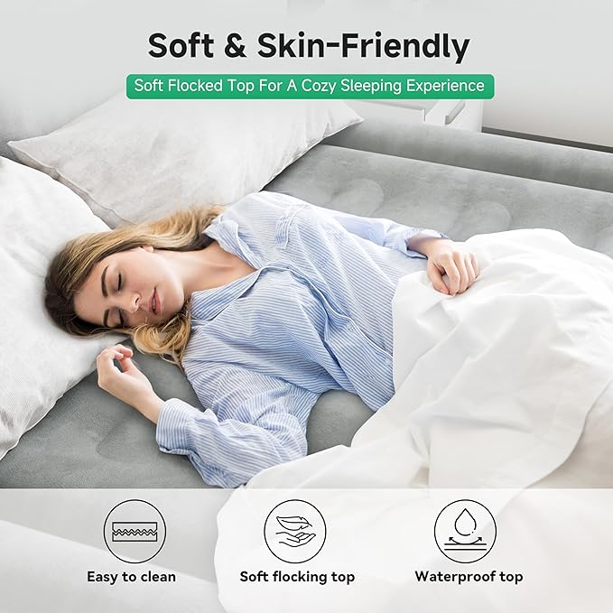 Sebor Air Mattress Queen with Built-in Pump 18", Comfortable Self-Inflating Air Mattress with High-Speed Pump, Durable Blow Up Mattress Queen with Storage Bag for Guests, Camping, Travel