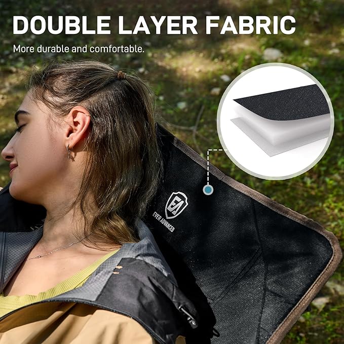 EVER ADVANCED Reclining Camping Chairs for Adult Lightweight, Folding Recliner Chair with Adjustable Back, 4-Level Lounge Chairs, Portable Lawn Chairs for Patio Balcony, Supports 350lbs Black