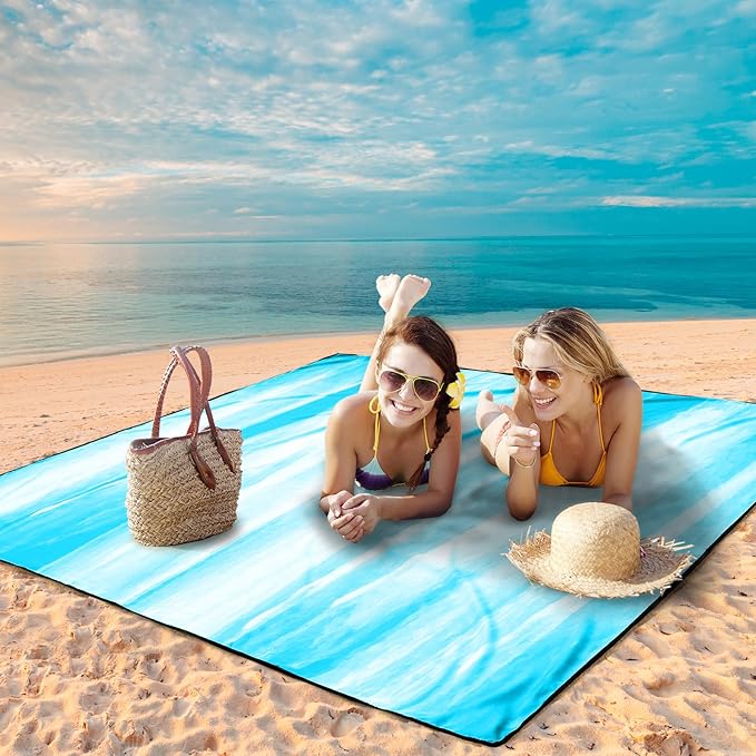 Beach Blanket Waterproof Sandproof Beach Mat 79" X 83"/10'x9'for 2-8 Adults Quick Drying Outdoor Picnic Mat Beach Accessories for Travel, Camping, Hiking