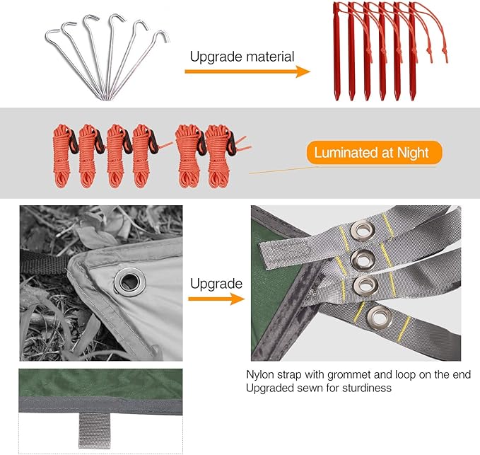 REDCAMP Hammock Rain Fly Camping Tarp Waterproof, 10x10ft Lightweight Backpacking Rain Tarp Shelter for Hiking Outdoor, Green