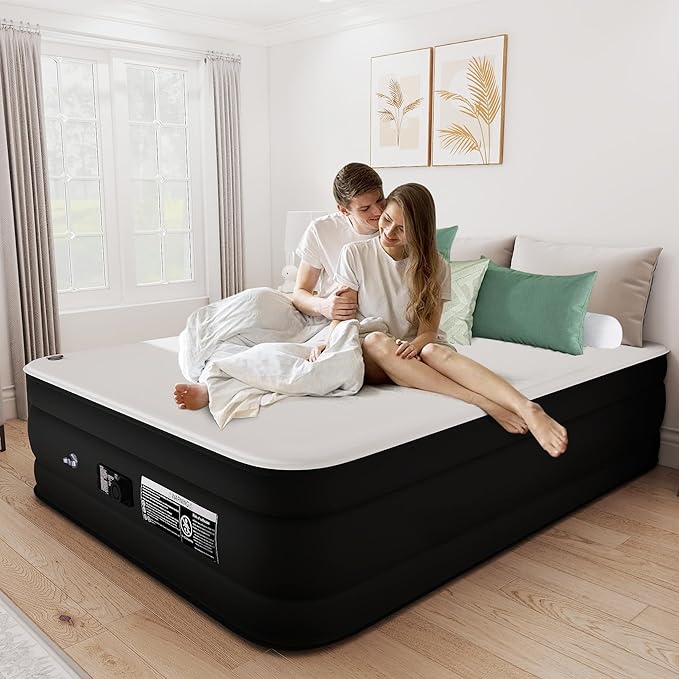 Queen Air Mattress,17” Inflatable Blow Up Bed with High Capacity Built in Pump, Soft Milk Fiber Topper. 900 Lb. Limit, for Home, Camping, Guests