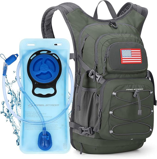Maelstrom Hydration Hiking Backpack with 2L/3L Water Bladder, High Flow Bite Valve Water Backpack Men Women Lightweight Insulation for Hiking, Cycling, Running, Climbing, Camping