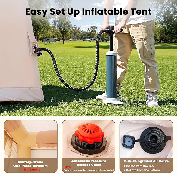 Inflatable Tents for Camping, Blow Up Tent with Hand Pump, Easy Setup Inflatable Hot Tent with Stove Jack, Waterproof Oxford Air Glamping Tents for Camping Adult 4 Person Upgrade Version