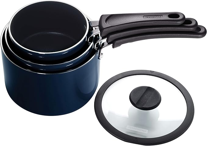 Tramontina Aluminum Non Stick 6-Piece Nesting Sauce Pan Set with Lids - Naval, Kitchen Nonstick Cookware Set, Dishwasher and Oven Safe