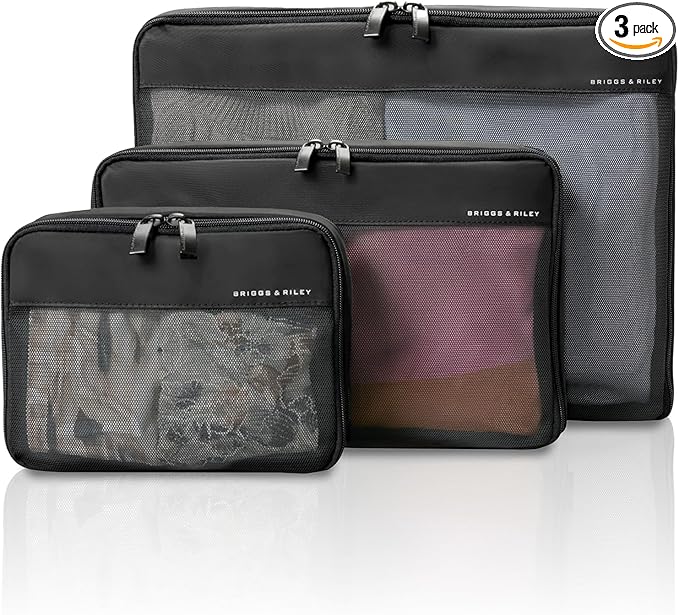 Briggs & Riley Compression Packing Cube Set for Women & Men - Bag Organizer for Checked Suitcase & Luggage, Pack Accessories for Vacation - 3-Piece, Black