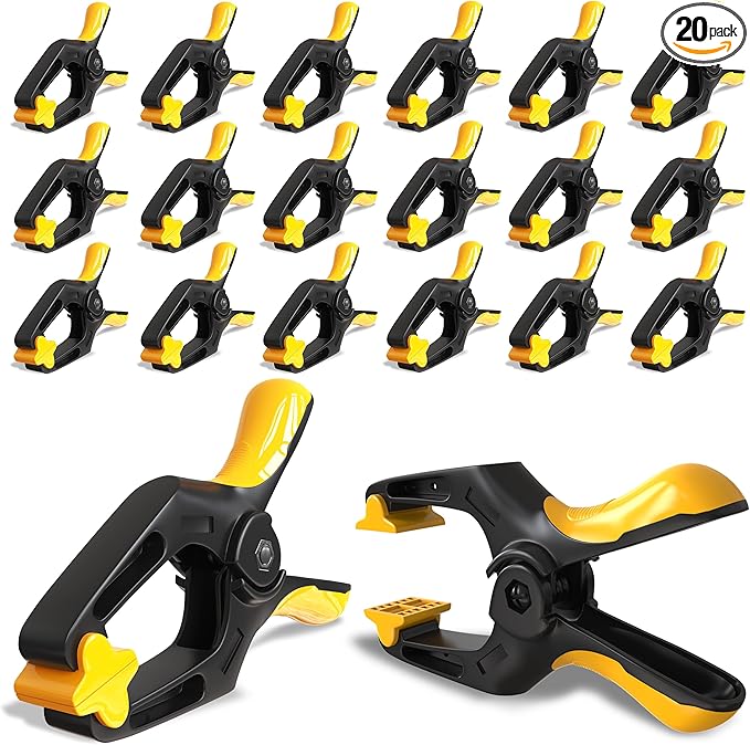 Small Spring Clamps 3 inch - 20 Pack Clamps for Backdrop Stand, Tarps, Crafts & Pool Cover with 1.5 Inch Mouth Opening - Mini Clamps for Photography Studio with Non-Detachable Jaw Pads