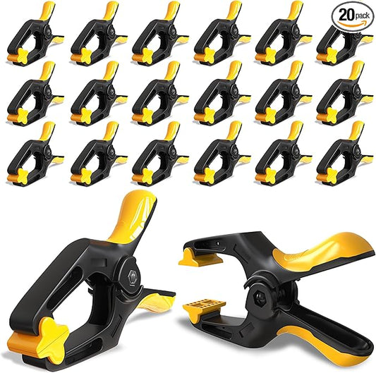 Small Spring Clamps 3 inch - 20 Pack Clamps for Backdrop Stand, Tarps, Crafts & Pool Cover with 1.5 Inch Mouth Opening - Mini Clamps for Photography Studio with Non-Detachable Jaw Pads