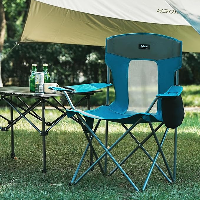 Camping Chairs Lawn Portable Foldable Camp Folding Lightweight Chair for Adults with Drink Holder and Cooler Pouch Outdoor for Camping, Lawn, Sports, Picnic, Beach, Music Festival, Blue