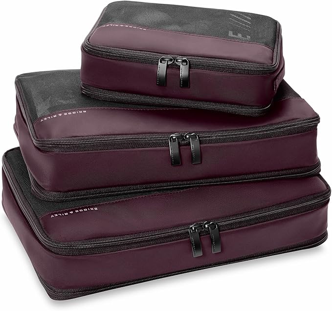 Briggs & Riley Carry on Compression Packing Cube Set - Bag Organizer for Suitcase & Luggage, For Women & Men, Pack Accessories for Vacation - Travel Must Haves, 3-Piece, Plum