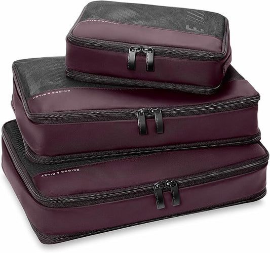 Briggs & Riley Carry on Compression Packing Cube Set - Bag Organizer for Suitcase & Luggage, For Women & Men, Pack Accessories for Vacation - Travel Must Haves, 3-Piece, Plum