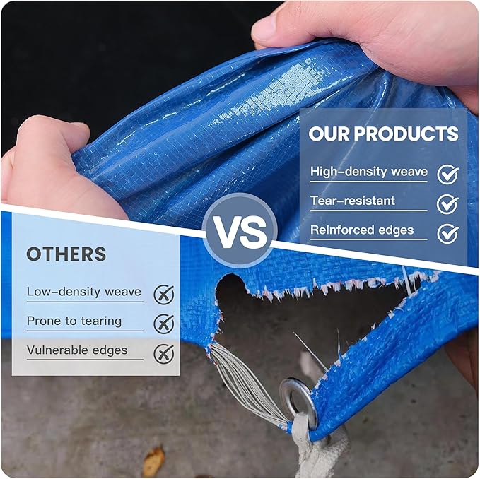 Tarp 6x10 Waterproof 7mil Blue/Black Multipurpose Tarps Uv Resistant Outdoor Tarp for Camping, Rooftops, Yards, Pools, Vehicles, Boats by-MVPNET