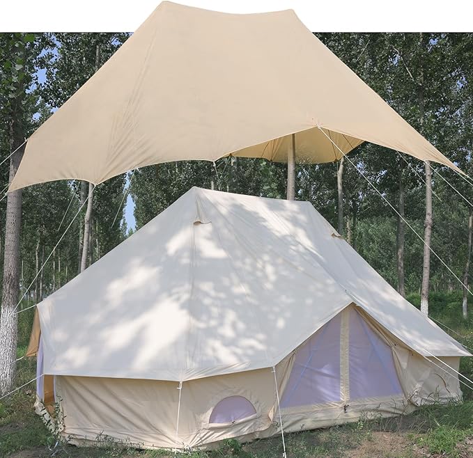 WINTENT Waterproof Top Tarp with Stove Jack for 3M 4M 5M 6M 7M Cotton Canvas Bell Tent Glamping Yurt Tent for Camping