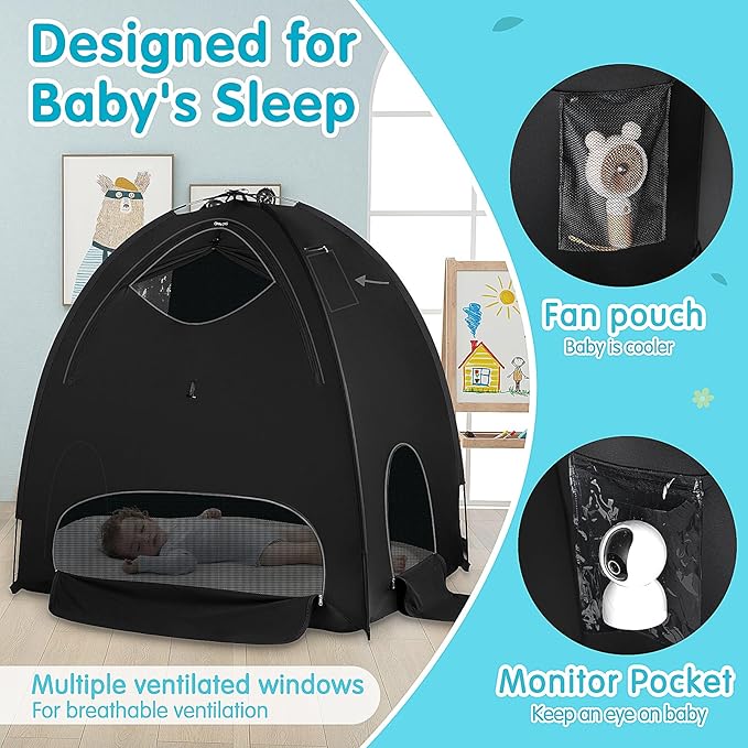 Blackout Tent for Pack and Play - Sleep Pod with Light-Blocking - Portable Pack N Play Blackout Cover for Travel Crib/Mini Crib/Palyards