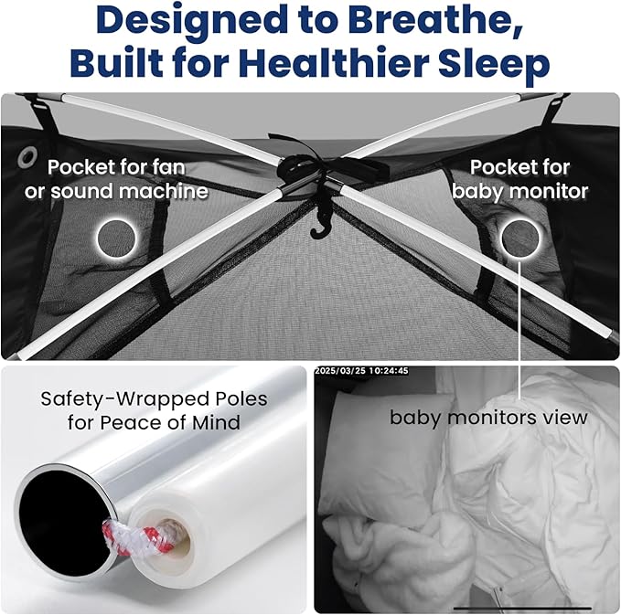 Baby Blackout Tent Fits Crib, Pack N Play, Toddler Travel Bed & Kids Cot, CPC Certified Sleep Pod with Fan Pocket 2 Mesh Doors, Breathable & Quiet Design, Easy Setup & Portable