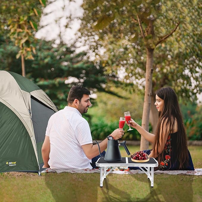 Camping Table 4 Height Adjustable Small Folding Table 2FT Foldable Portable Picnic Table Metal Aluminum Outdoor for Beach BBQ RV Black 23.6×15.7 inch