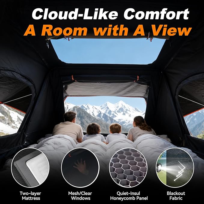 Naturnest Rooftop Tent Hard Shell with Annex Room, Easy Set Up Large Tent for 2-3 Person Camping, Waterproof 4 Season Tents for Truck, Jeep, SUV, Van, Trailer - Sirius 2 with Annex Room