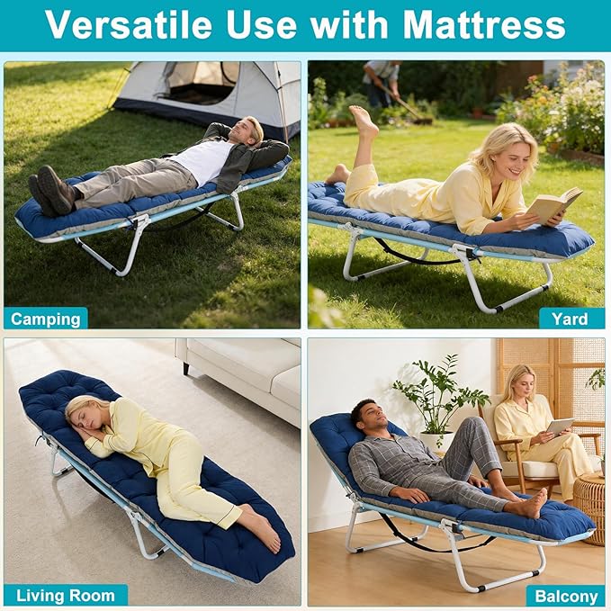 ABORON Folding Camping Cot with Mat & Face/Arm Hole for Adults, Portable Sleeping Bed for Outdoor, Camping, and Travel, Comfortable & Easy to Set Up