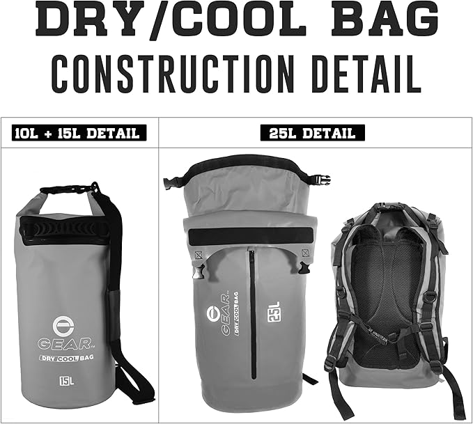 Enthusiast Gear Insulated Dry Bag Floating Cooler – 10L / 15L / 25L Roll Top, Leak Proof, Waterproof, Collapsible, with Padded Shoulder Strap - Perfect for Kayaking Fishing Beach