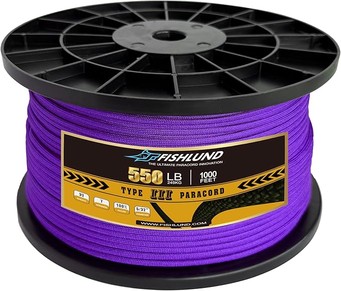 Paracord 550 lb, 7 Strand Paracord Rope 1000ft 4mm, Nylon Parachute Cord for Camping, Purple