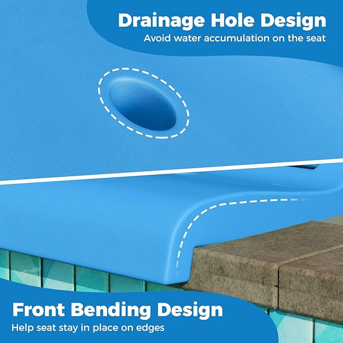 GYMAX Foldable Poolside Chairs for Edge of Pool, Portable Pool Chair with Handle, Drainage Hole, Lightweight Folding Flip Seat for Beaches, Camping, Fishing, Tailgating, Lawn (Blue,1)