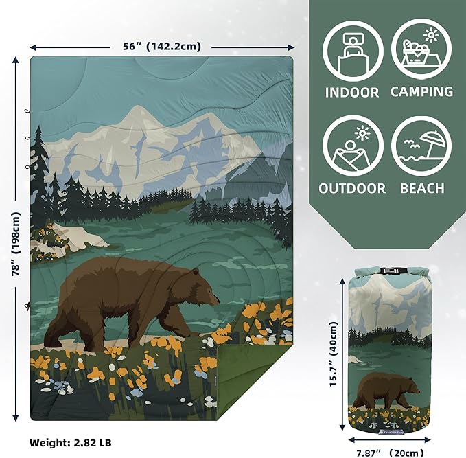 Camping Blanket Puffy - Outdoor Stadium Blanket Wearable, Lightweight, Packable, Machine Washable Camping Quilt for Traveling, Picnic, Beach, Party