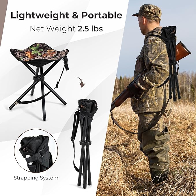 Tangkula 2 Pack Camouflage Hunting Stool, Heavy-Duty 4 Legged Folding Stool with Carrying Strap, Lightweight Portable for Hunting, Fishing, Hiking, Backpacking