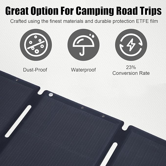 100W Solar Charging Backpack with 23% High-Efficiency Panel, Foldable Waterproof Solar Powered Bag, USB Output for Phone, Ideal for Hiking, Camping, RV & Emergency