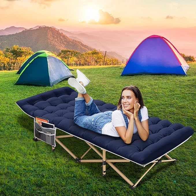 Camping Cot, 450LBS(Max Load), Portable Folding Outdoor Bed with Carry Bag for Adults Kids, Heavy Duty Cot for Traveling Gear Supplier, Office Nap, Beach Vocation and Home Lounging (Blue)