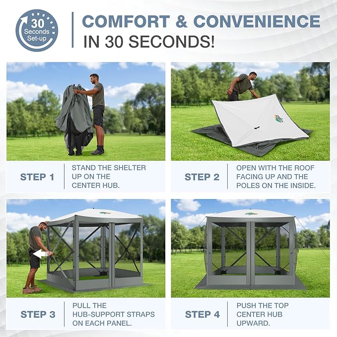 COBIZI 6x6FT Pop Up Gazebo Screen Tent Screen House for Camping, Screen Room with Mosquito Netting, Hub Tent Instant Screened Canopy with Carrying Bag and Ground Stakes, Gray