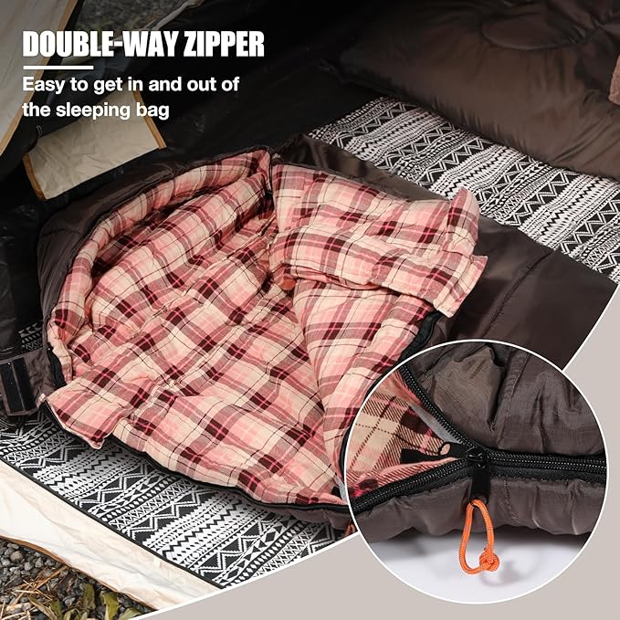 REDCAMP Cold Weather Mummy Sleeping Bag, Warm Flannel Cotton Sleeping Bag, 2 lbs/ 4 lbs Filling