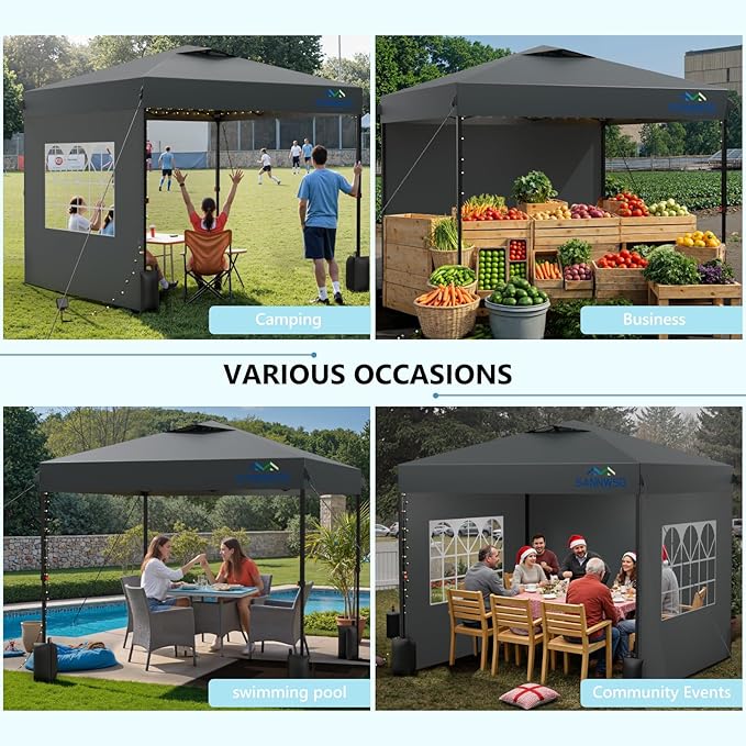 10X10 Pop Up Canopy Tent with 3 Sidewalls,Easy Up Canopy,Commercial Instant Shelter,Heavy Duty One Person Set Up Event Tent,Gray