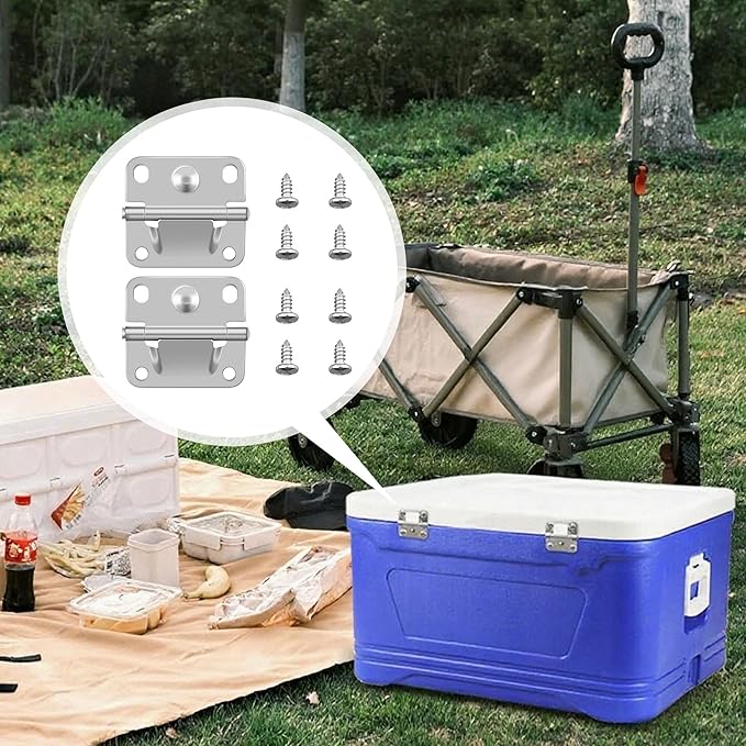 4-Pack Cooler Stainless Steel Hinge Replacement for Coleman Ice Chest - Compatible with Models 5235, 5250, 5286B, 6262, 6270 - Camping Cooler Accessories Includes 16 Screws