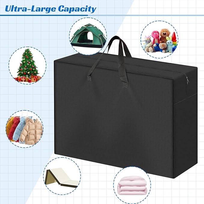 Foldable Mattress Storage Bag, 61"x13"x27.5" Portable Waterproof Carry Case for Trifold Memory Foam Queen Folding Mattress, 600D Oxford Heavy Duty Camping Cots Bag, Black