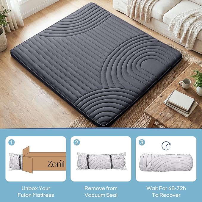 ZonLi Japanese Floor Mattress Futon Mattress, 2.5'' Thick Tatami Mat Foldable Mattress, Queen Size 80''x60'' Japanese Bed Sleeping Pad for Adults, Bedroom Dorm Camping